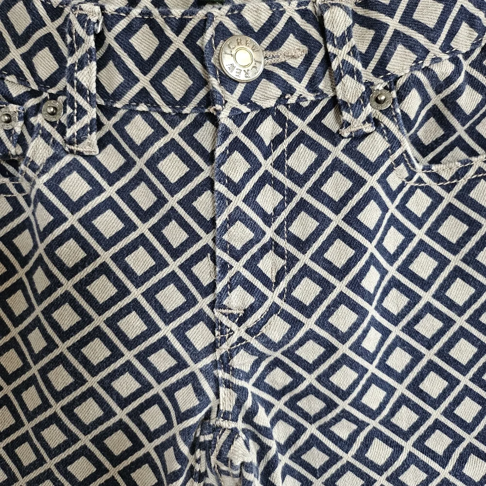 J. Crew Navy & Taupe Geometric Diamond Print Low Rise Stretch Skinny Jeans